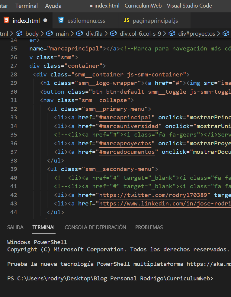 Programación en Javascript, Bootstrap, html5 y css3